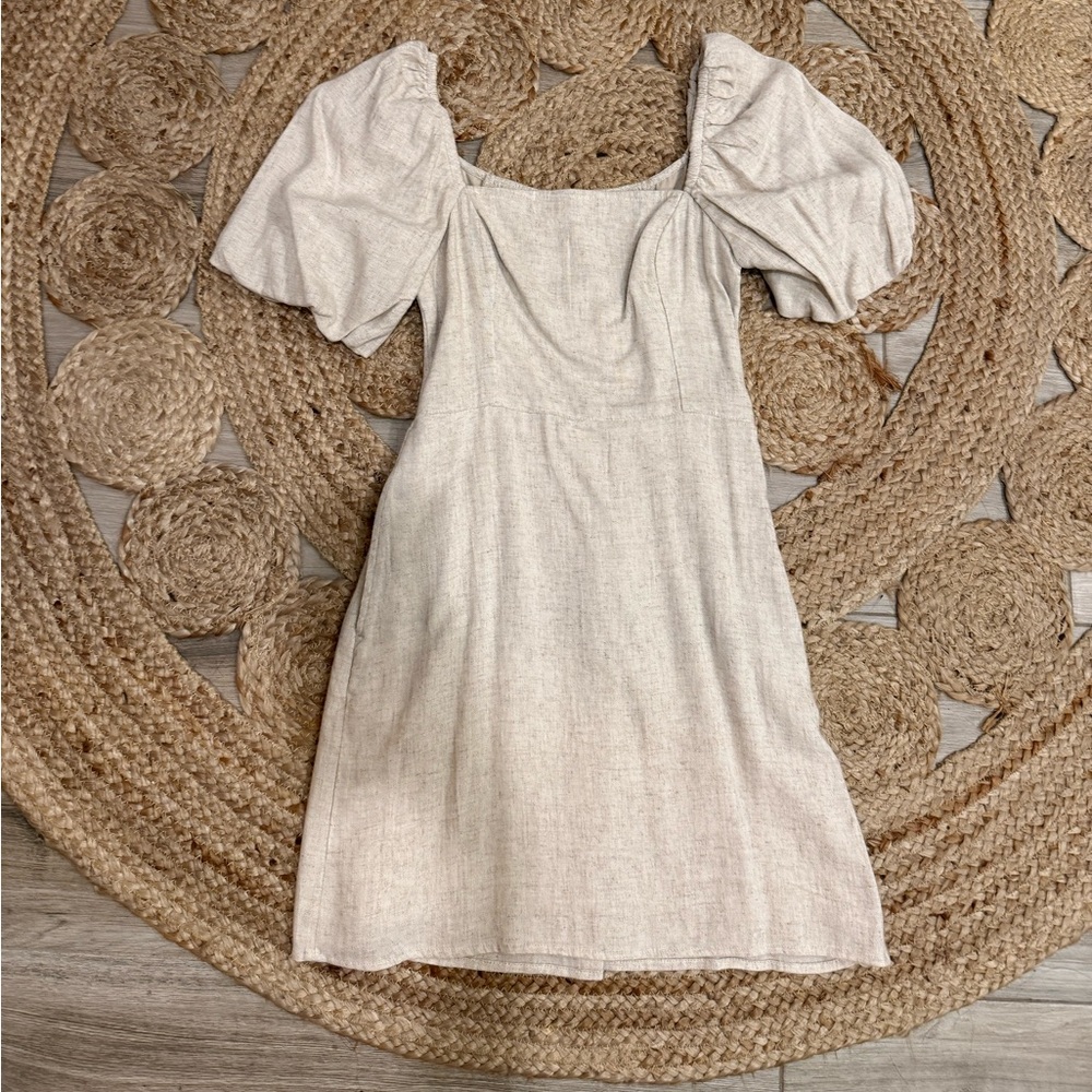 Abercrombie & Fitch Cream Puff-Sleeve Midi Dress